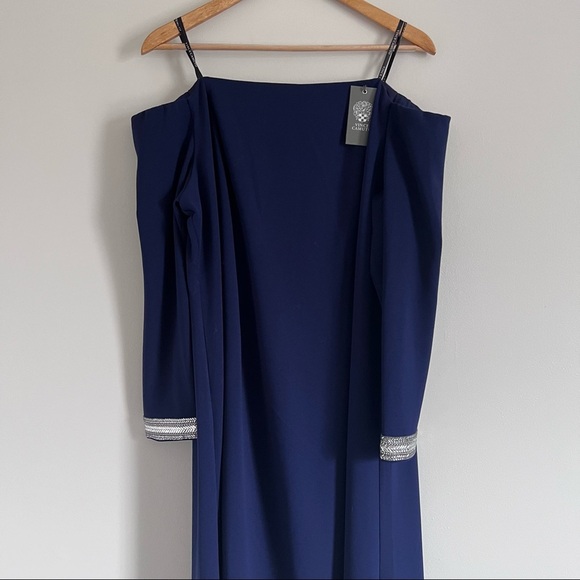 Vince Camuto Navy Off Shoulder Formal Gown - Picture 2 of 9